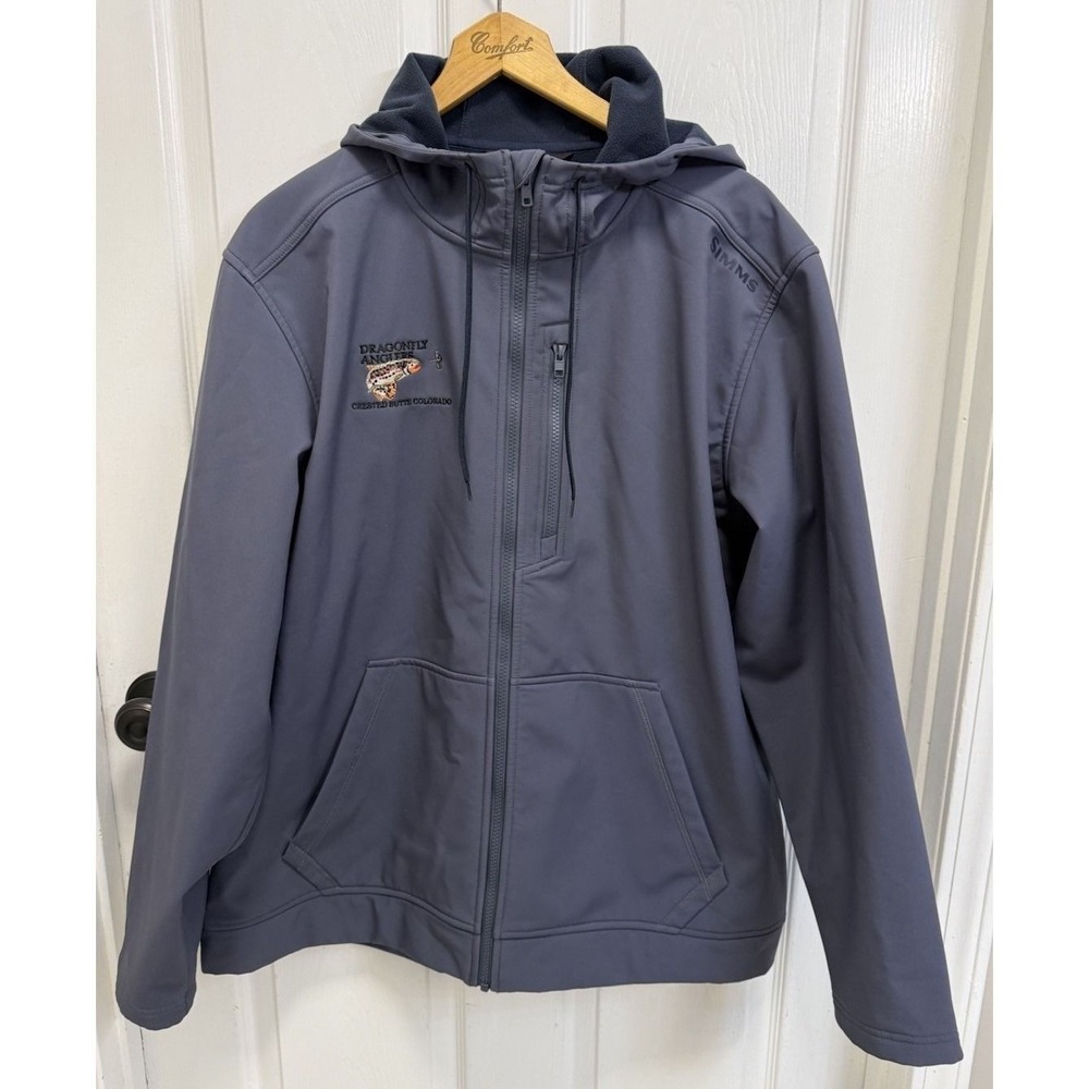 Simms Rogue Men's XL Blue Fleece Softshell Zip Jacket Hooded Fly Fishing LOGO